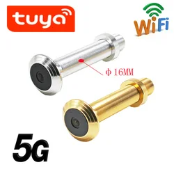 Tuya-デュアルWi-Fi赤外線暗視のぞき穴カメラ,ワイヤレスドアベル,5gおよび2.4g,直径16mm,広い猫の目,新しい