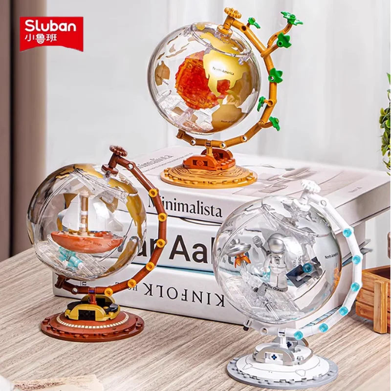 SLUBAN Globe Series Handmade Building Blocks Rotary Design Astronaut Doll Decor Collect Toys Desktop Ornament Holiday Gift