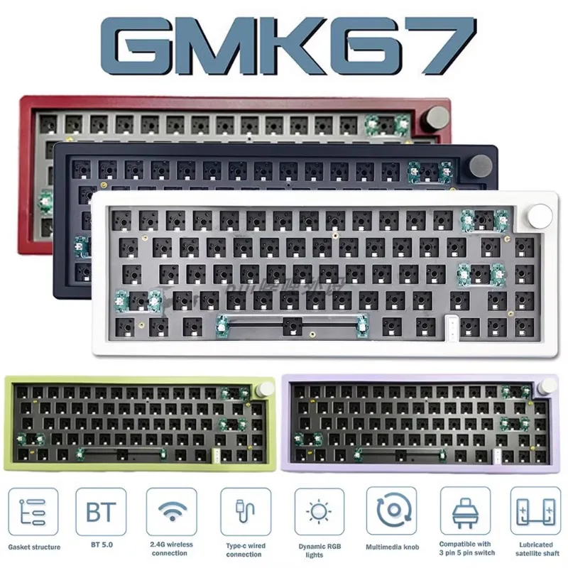 

GMK67 Customized Mechanical Keyboard Kit Gasket Structure DIY Tri-Mode Wireless Bluetooth Hot Swap Keyboard Kit No Switch Keycap