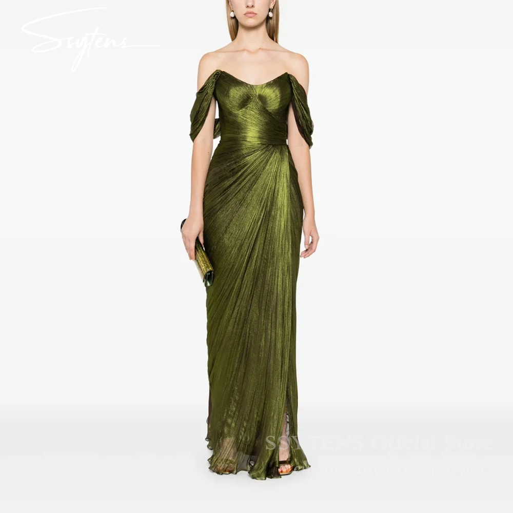 SSYTENS Elegant Green Long Evening Dresses Sleeveless Pleat Mermaid Prom Gown Silk Satin Formal Occasion Prom Dresses Customized