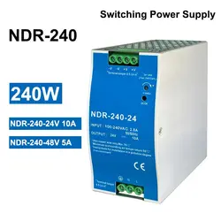 NDR 240W 24V 48V Industrial DIN Rail Type Single Group Output Transformer 240VAC Switching Power Supply