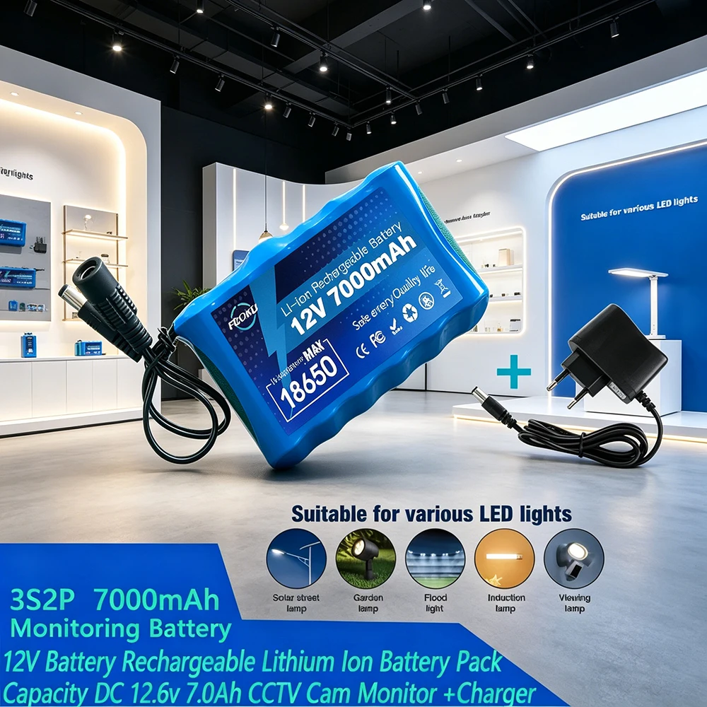 

NEW Portable Super 12V 7000mah Battery Rechargeable Lithium Ion Battery Pack Capacity DC 12.6v 7.0Ah CCTV Cam Monitor +Charger