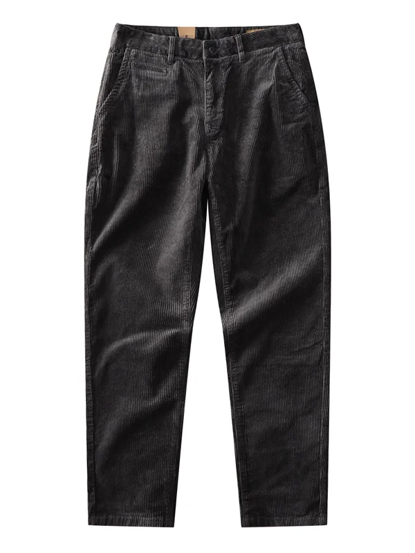 Retro American Style Corduroy Straight Leg Men's Casual Pants Autumn Winter Warm Washed Micro Elastic Khaki Leisure Trousers