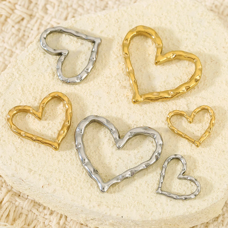5pcs Stainless Steel Heart Charms Hammered Texture Hollow Love Heart Pendants Connector for DIY Necklace Earrings Jewelry Making