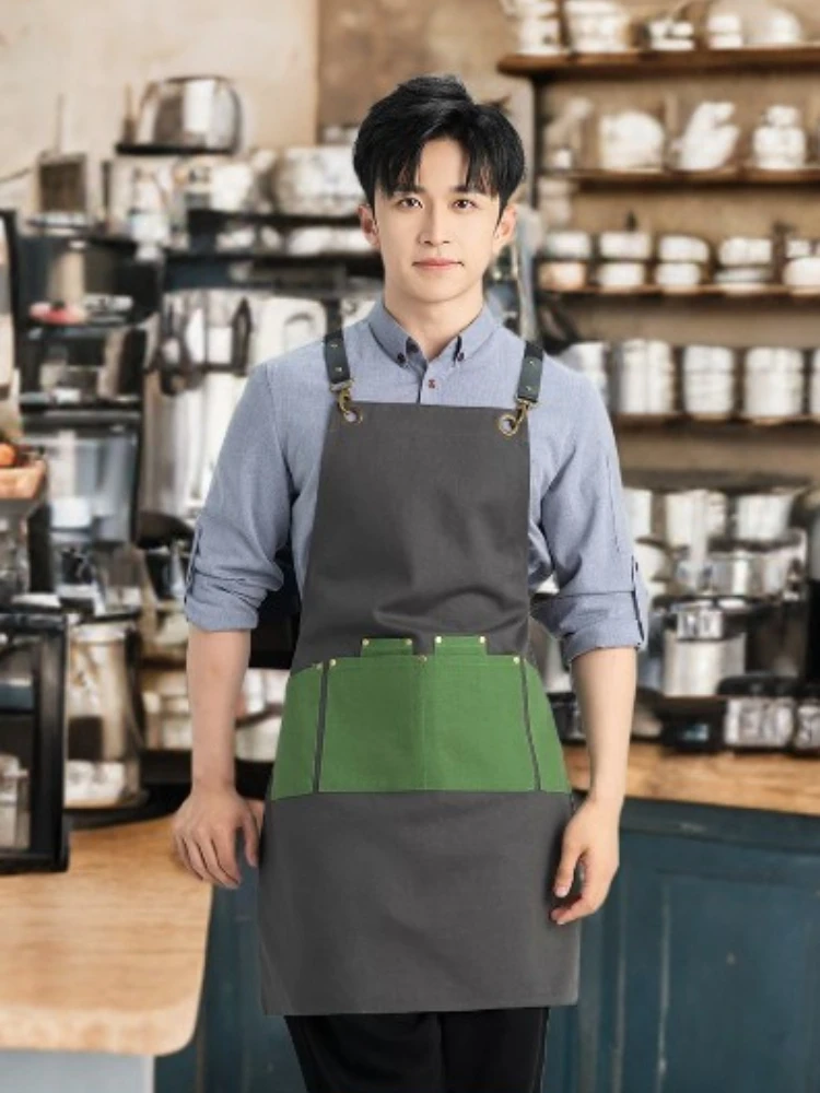 

Professional Chef & Waiter Apron For Kitchen Men's Tablier Cuisine Homme Bakery Restaurant Catering Work Uniform With Pockets