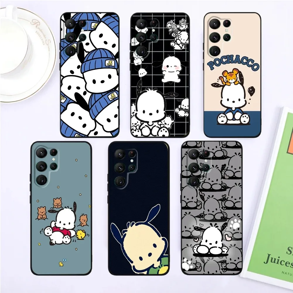 Cartoon Cute Dog P-PochaccoES-S Phone Case For SamsungS24,S23,S22,S21,Ultra Pro S10,S30Plus,S9,20lite Black Cover