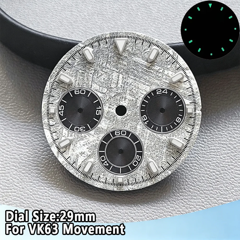 29mm VK63 Dial Panda Dial C3 Green Luminous Chronograph Dial For VK63 Movement Fit For Daytona High Quality Watch Sterile Dial view 4