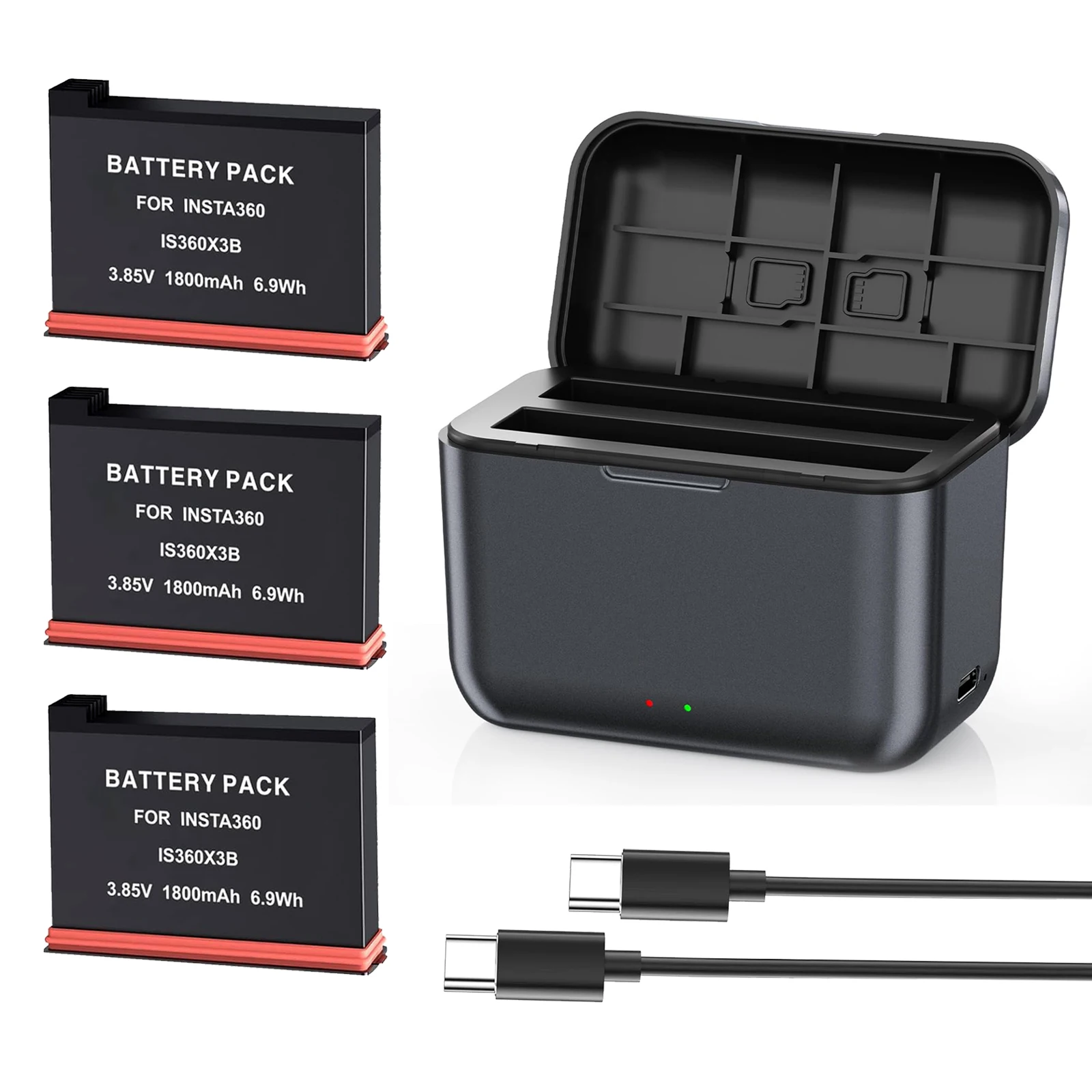 

1800mAh Battery for Insta360 X3 Camera with 2-Slot LED Fast Charger Action Camera Accessories for Insta360 ONE X3