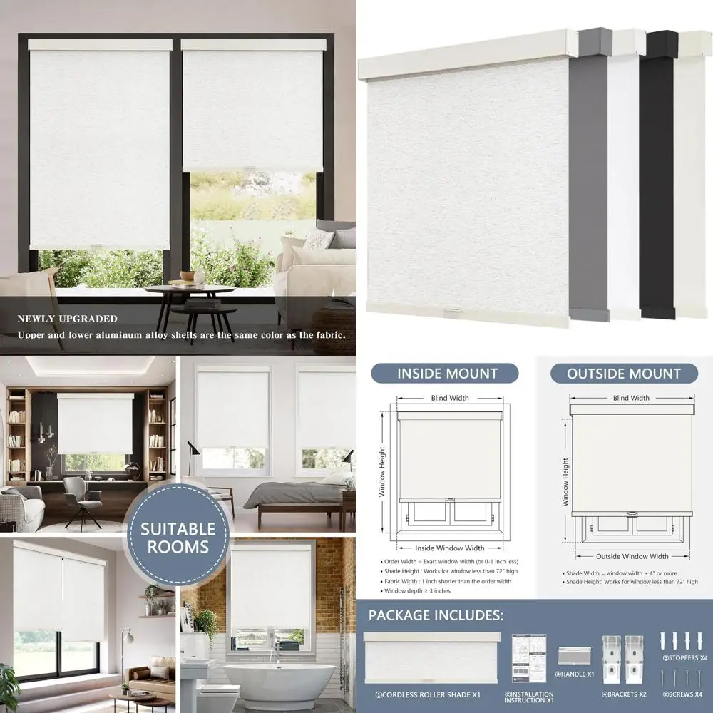 

Cordless Blackout Roller Shades with Free-Stop and Valance, Thermal Insulated, UV-Protected, 35W x 72H, Linen Beige for Home and