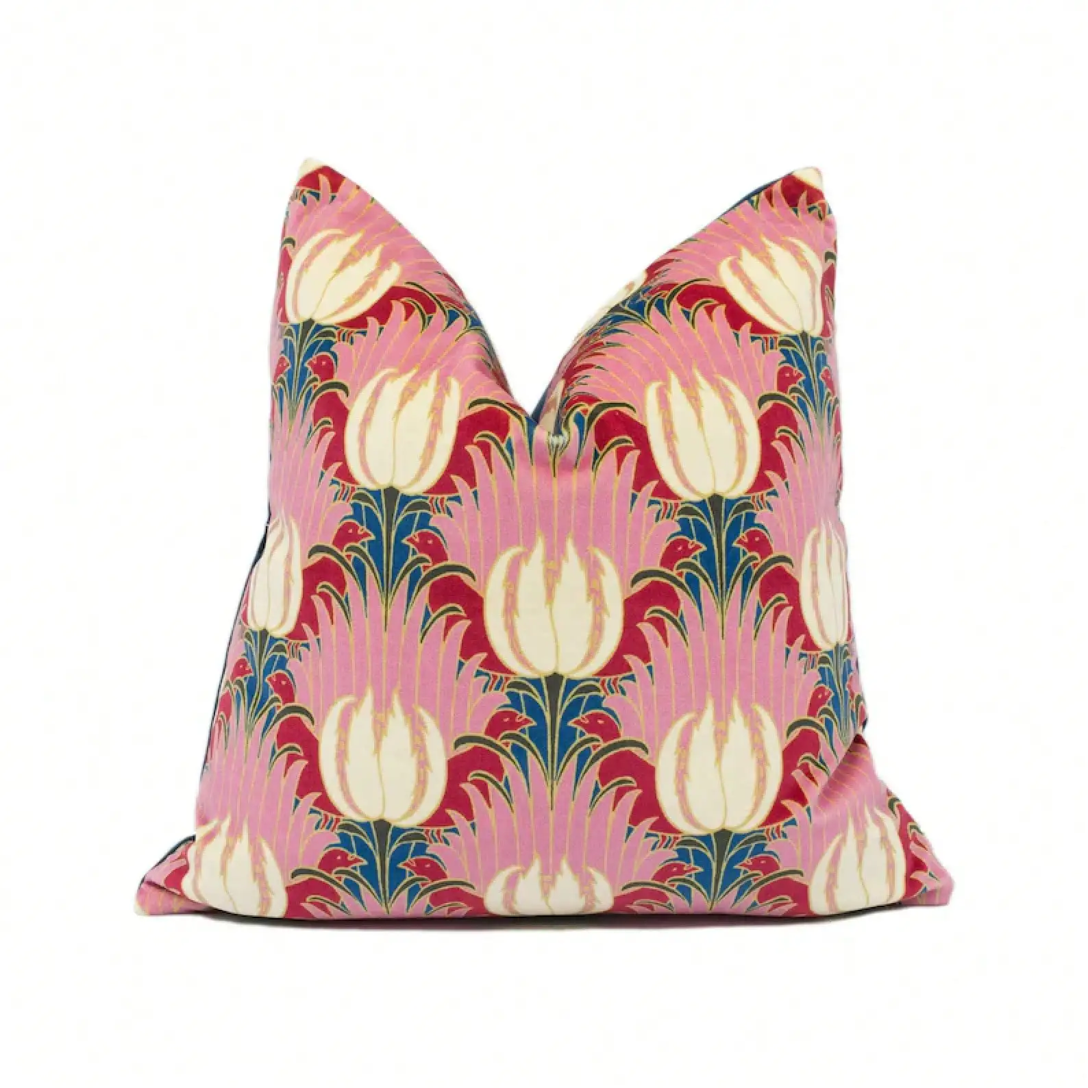 Tulip And Bird - Amaranth & Blush - Bold Arts And Crafts Cushion Cover - Throw Pillow - Designer Home Décor