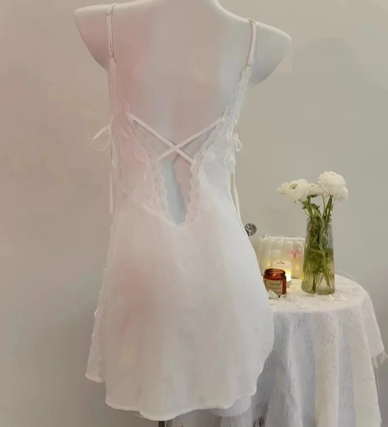 Female Sleepwear Front Buckle Lace Up Pajamas Temptation Sling Nightdress Hot Sexy Lingerie Passion Nighty for Ladies Nightgowns