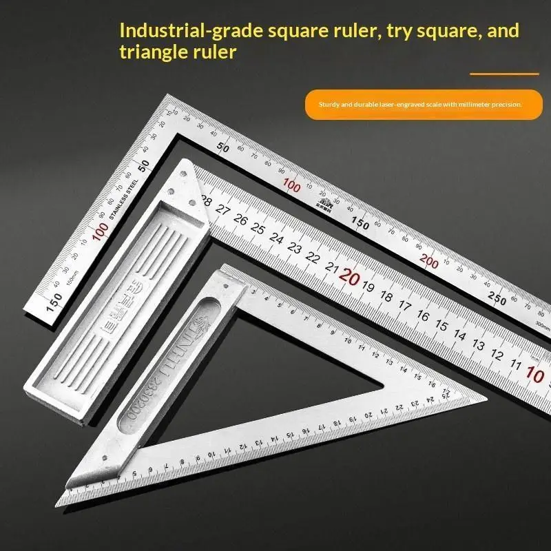 1Pcs 15 20 30 50CM Stainless Steel 90 Degree Right Angle Ruler Triangle Gauge Woodworking Measuring Angle Square Tool