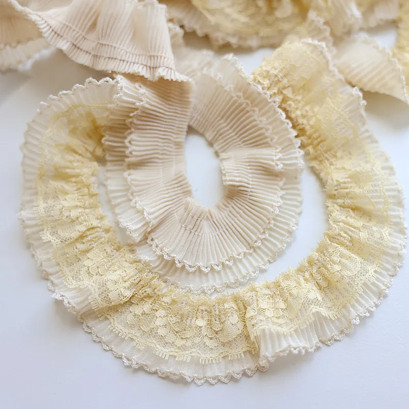 2 Meters Ivory Handmade DIY Chiffon Lace Ruffled Skirt Edge Flounce Fabric Trim