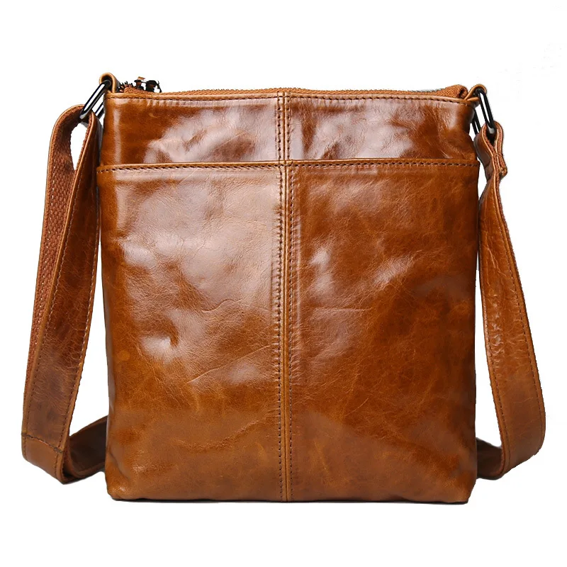 

Vintage Waxed Full-Grain Leather Men's Crossbody Bag Genuine Leather Casual Shoulder Messenger Bag