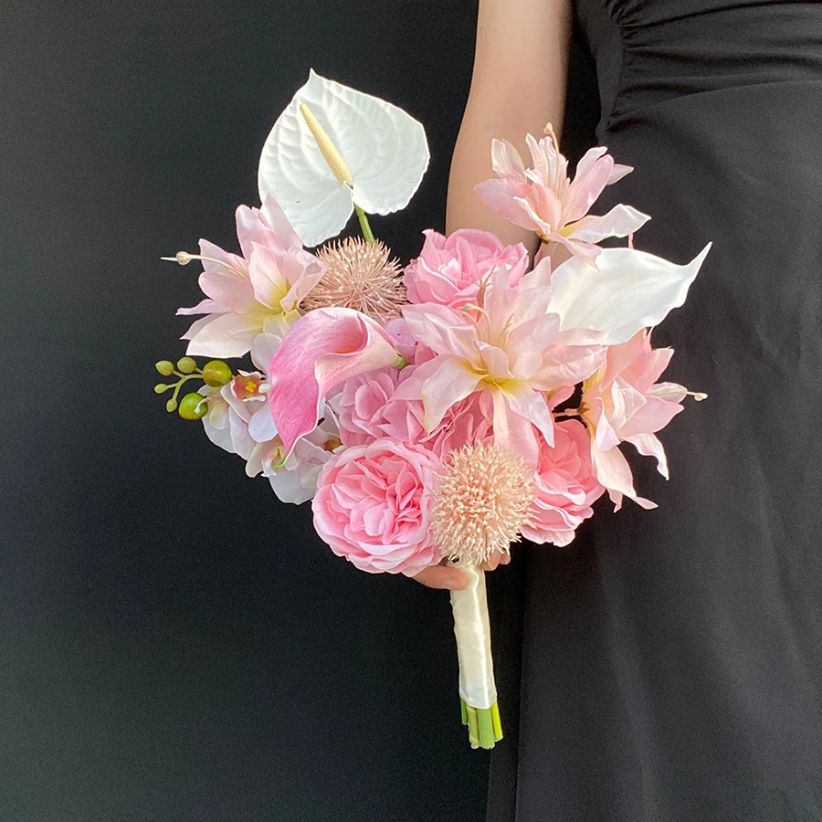 

Розовый фаленопсис, смешанный и соответствующий букет, имитация цветка, готовый продукт, свежая модель для дома, отеля, украшение комнаты