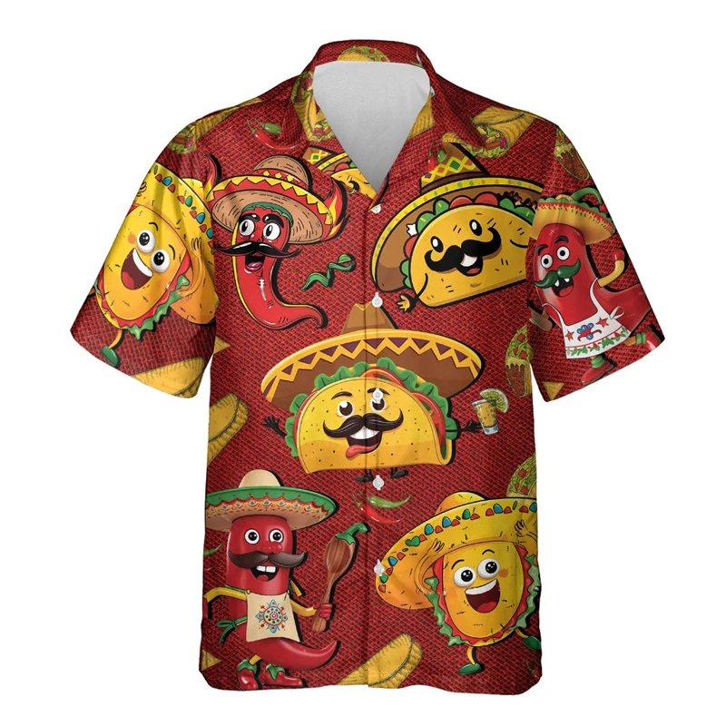 Fashion Mexico Chicken Roll 3D Printed Shirts For Men Clothes Funny Design Taco Aloha Beach Shirt Animal Burrito Short Sleeve