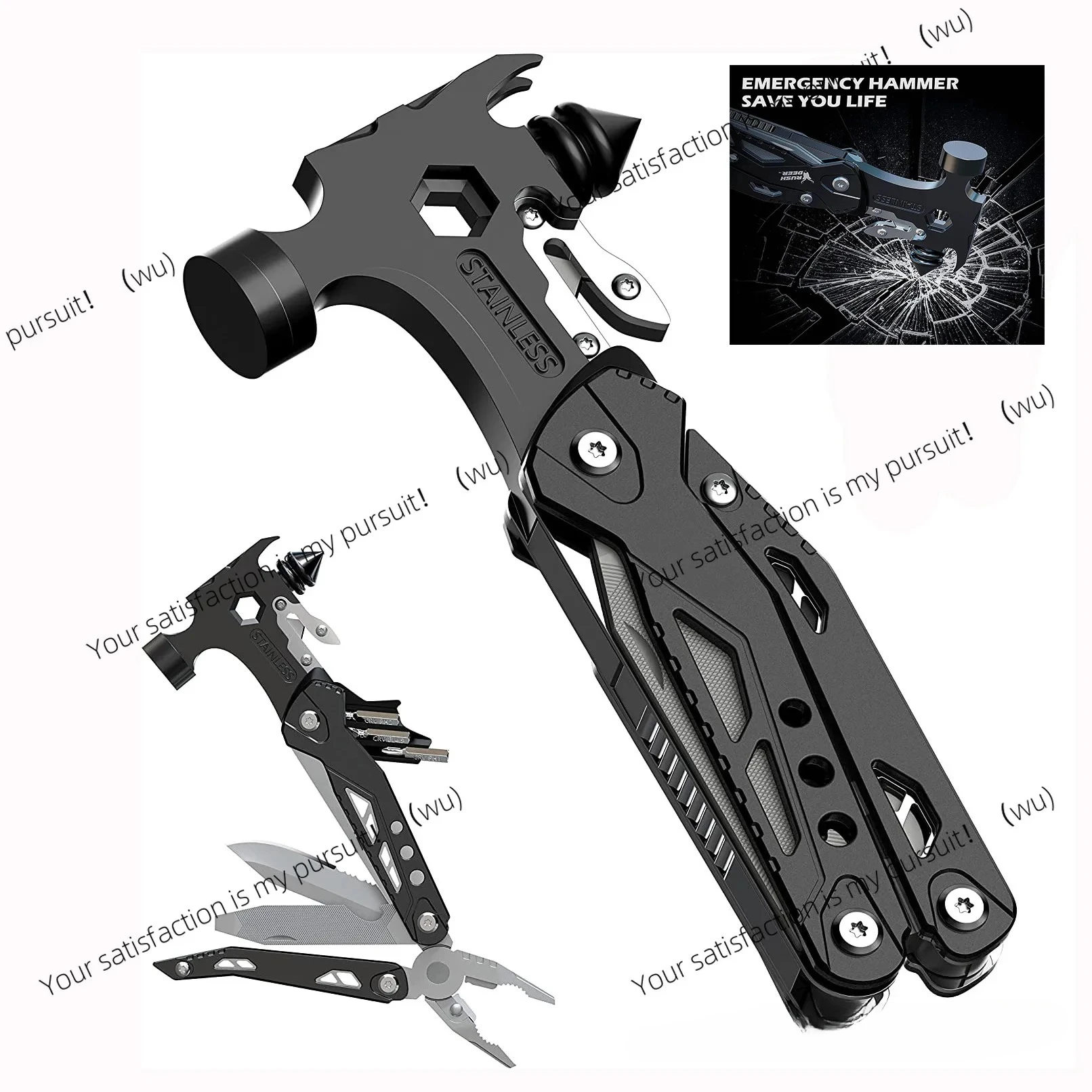 Multifunctional Window Breaking Safety Hammer Multifunctional Hammer Pliers Vehicle Emergency Multifunctional Croissant Hammer