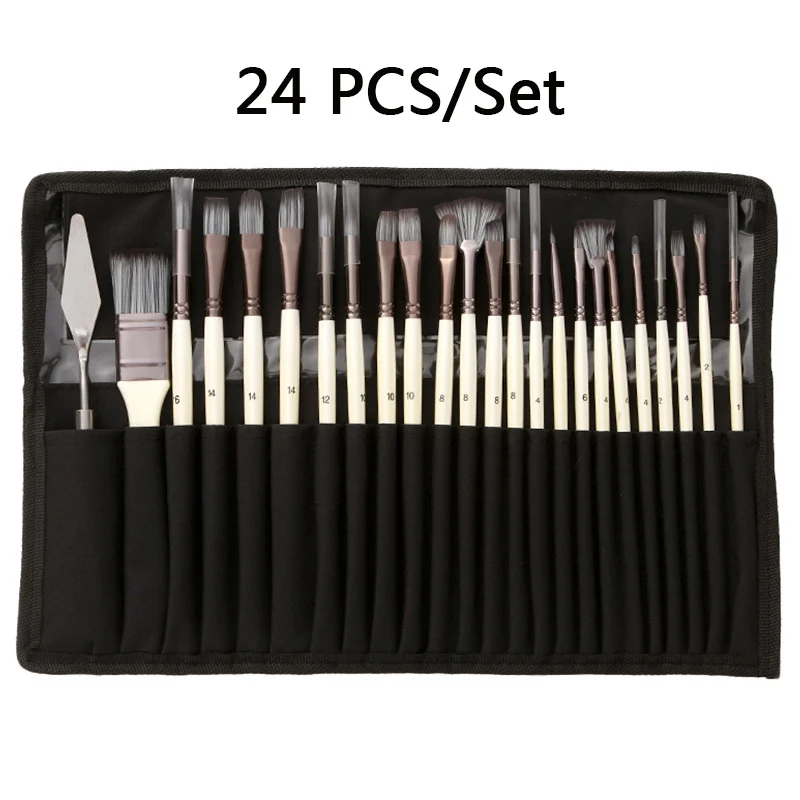 24Pcs/Set Luxurious Watercolor Acrylic Oil Pastile Multi-Functional Free Style Art Brushes Portable Kit Painting Artist Supplies