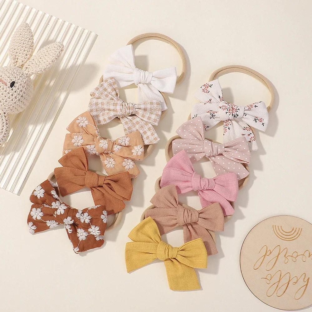 

10/12pcs Cotton Embroidered Print Bowknot Hair Clips for Baby Girls 3.54'' Bows Hairpins Barrettes Headwear Hair Accessories