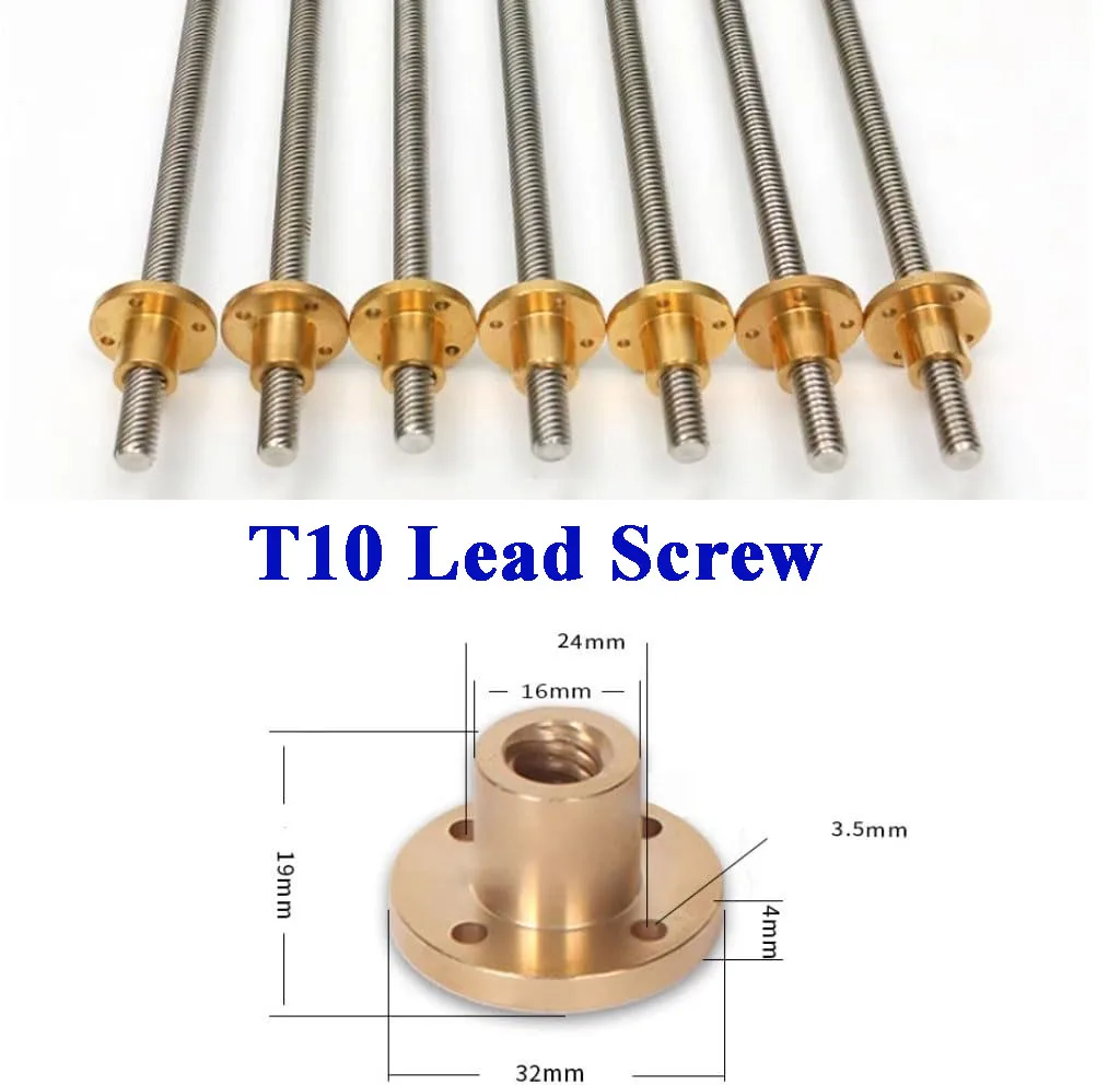 T10 Lead Screw 304 Stainless Steel Tr10 lead 2mm 4mm 8mm T10 Trapezoidal Lead screw with Brass nut For 3D Printer Stepper Motor