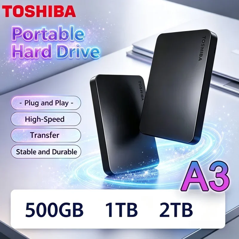 Toshiba A3 Canvio Basics 500GB 1TB 2TB 4TB SSD Black USB 3.0 for Gaming Console Office Long-Term 8K HD Document Storage Disk