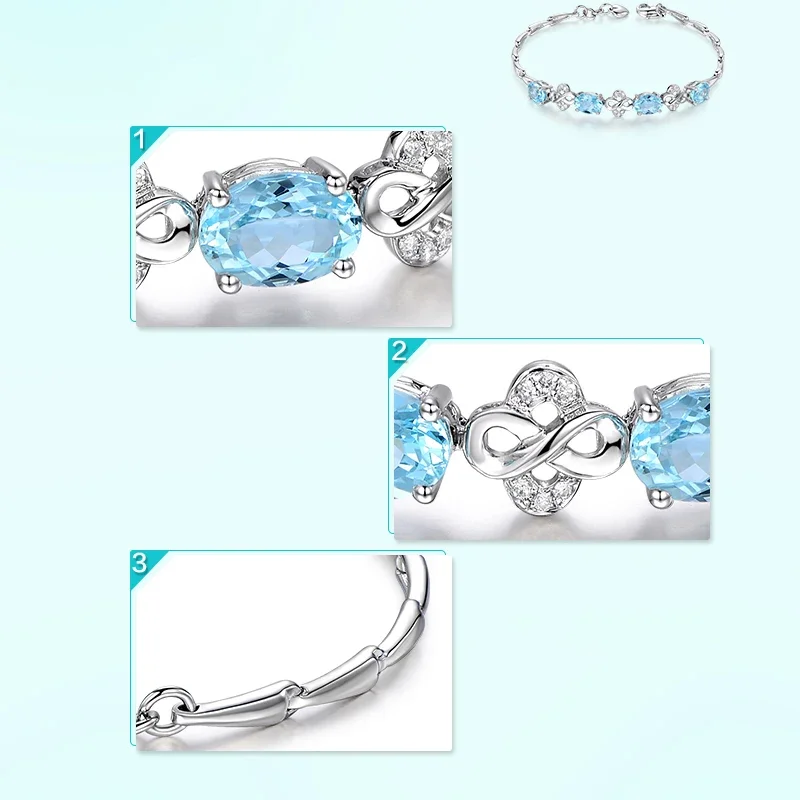 Aquamarine  18k  Female Bracelets Fine Jewelry  Gift Girl Thin Trendy Solid 750 Real Bangle Party Good Nice