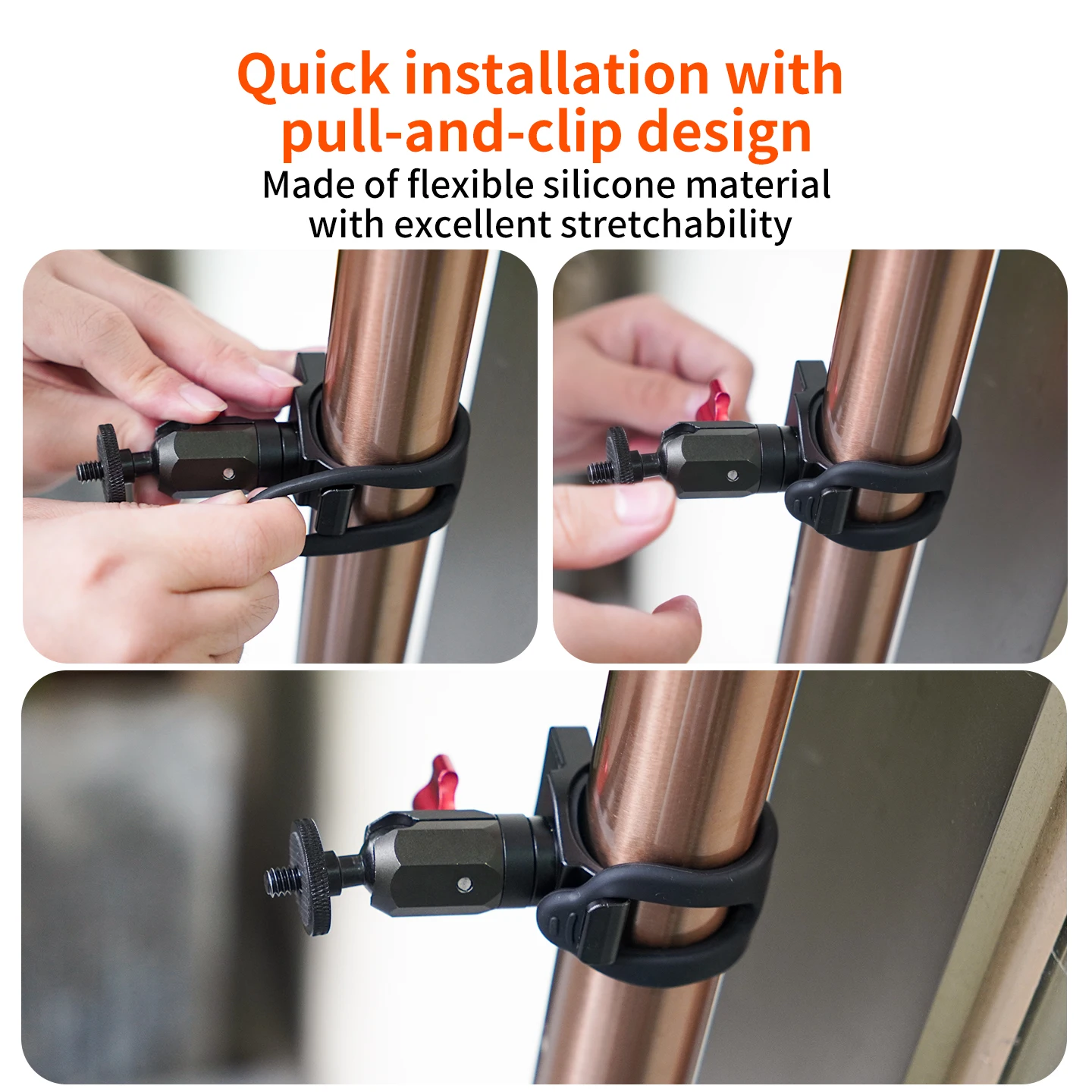 Fahrrad- und Angelkamera-Gurtbefestigung Flexibler Silikon-Klemmhalter 22-38mm Klemmbereich für DJI Osmo Pocket 4P 4 3 Insta360 Luna Ultra Gimbal – Detail 8