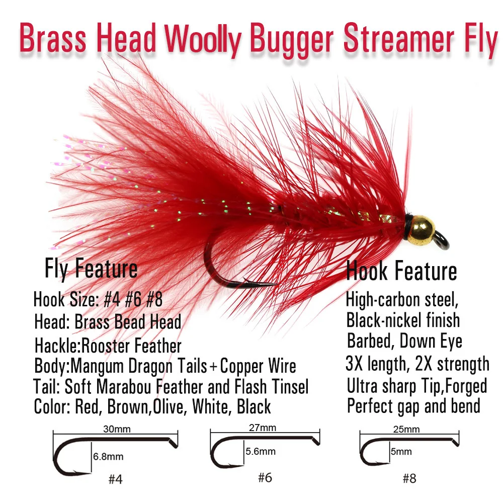 Vtwins  Wholesale Bead Head Woolly Bugger Streamer Flash Tinsel Marabou Feather Fly Fishing Flies Saltwater Fly Trout Flies Bait