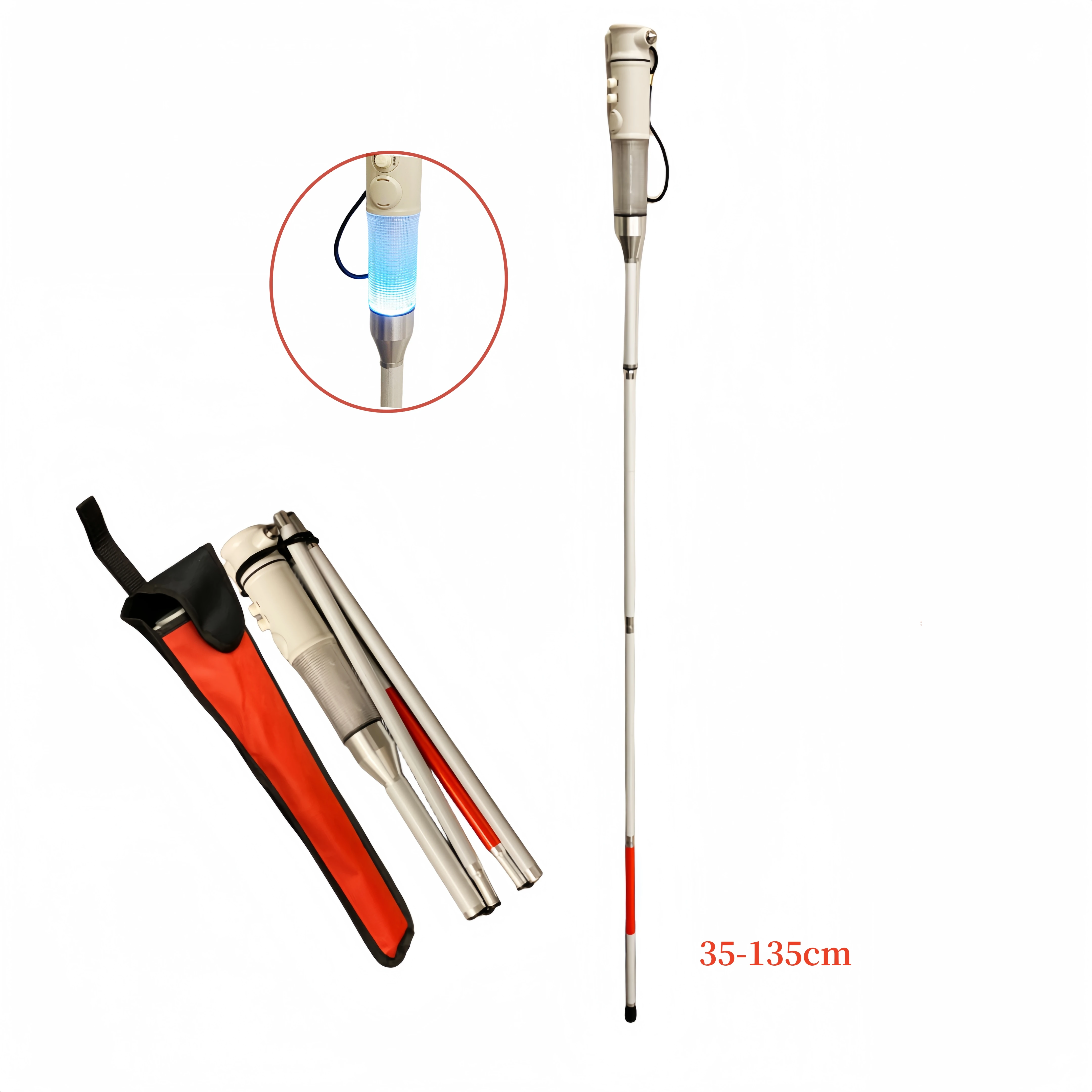 Light Foldable Cane with Alarm 135cm Telescopic Trekking Pole Multifunctional Walking Stick for the Elderly Old Man Blind Crutch