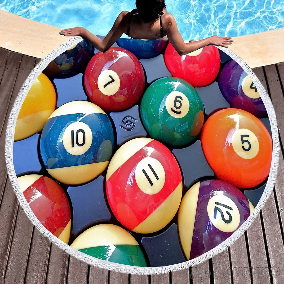 Billiard Printing Cartoon Round 150cm Beach Towel Microfiber Children Kids Swimming Hawaii Bath Towel With Tassel