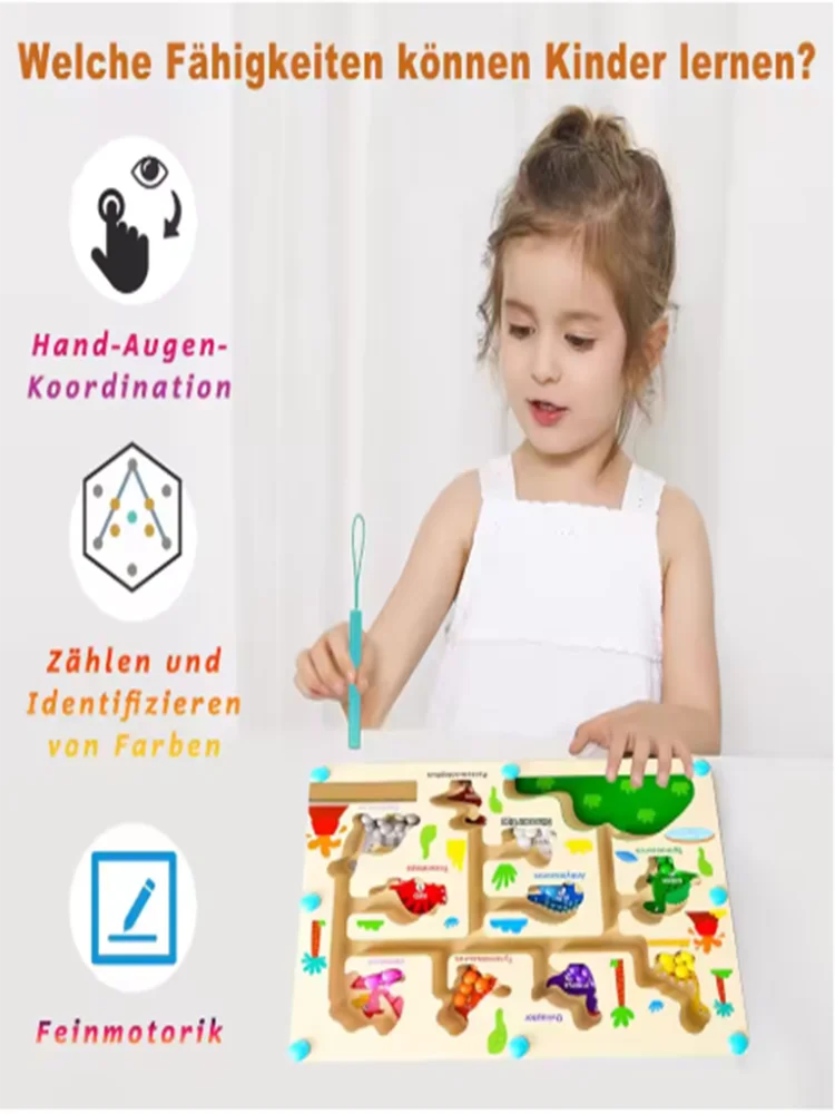 Jeux de tri de couleurs magnétiques Montessori, planche de labyrinthe, stylo, jeux de perles mobiles, contrôle en bois, jeu sensoriel, jouets éducatifs pour enfants