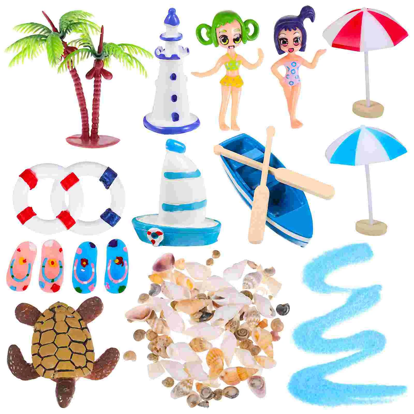 11 Pcs Chair Mini Beach Bauble Pool Party Child Ocean Decor Umbrella Plastic Folding Chairs Miniature Garden Accessories Items