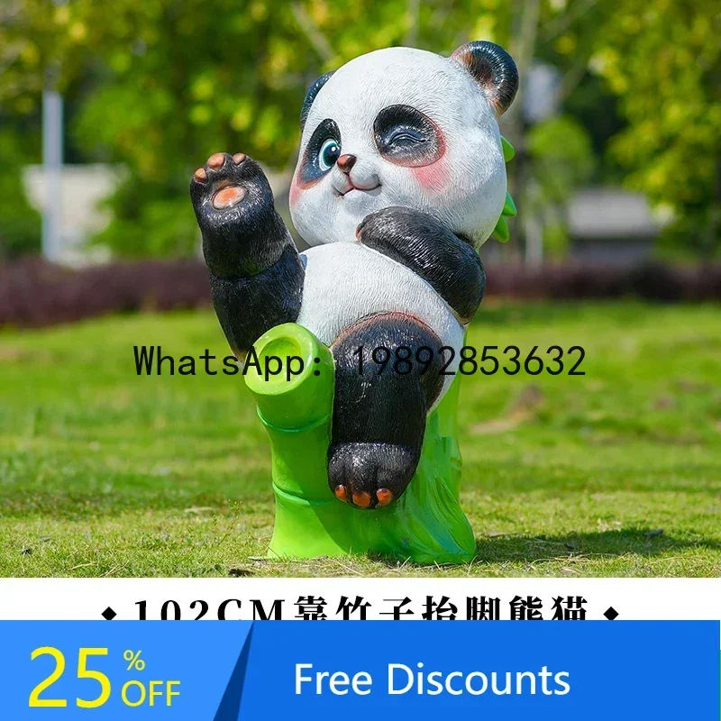 LL fiberglass cartoon animal panda bamboo ornament sculpture outdoor landscape garden lawn decoration