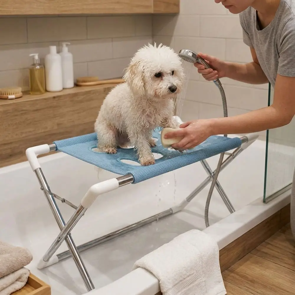 Quick Drying Folding Pet Grooming Hammock with Support Frame Adjustable Pet Washing Station Collapsible Anti-Scratch