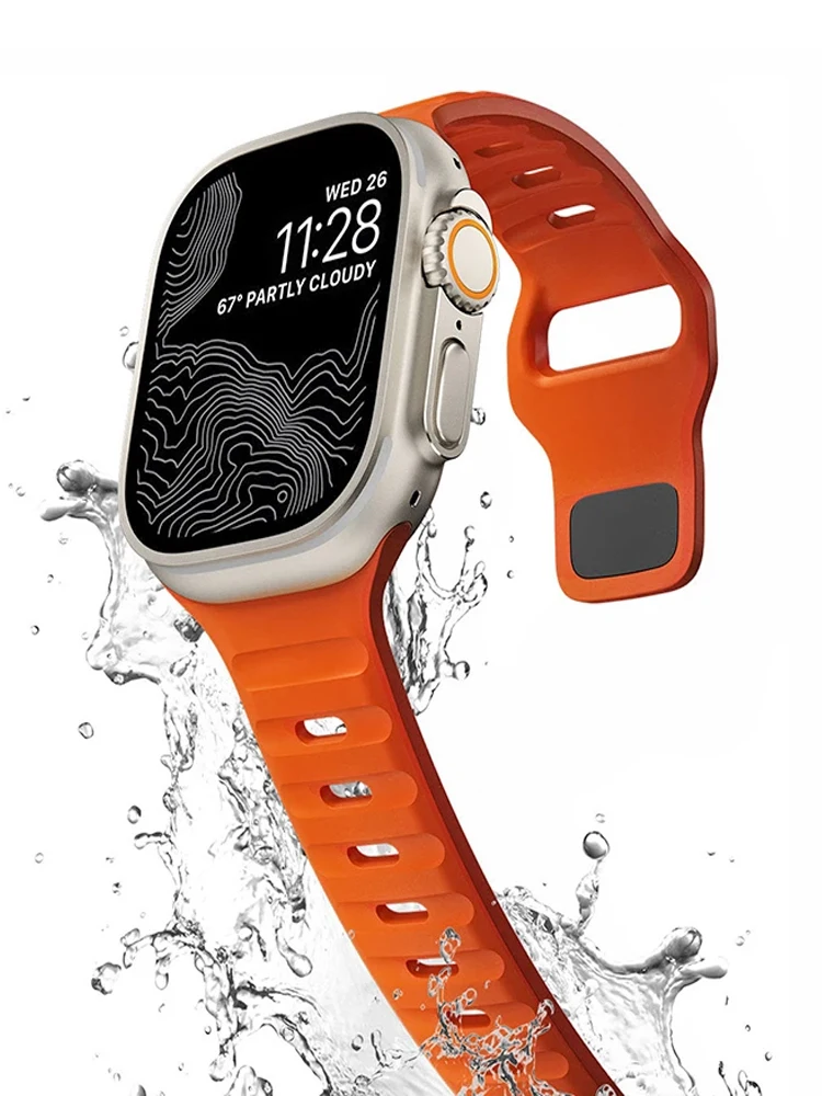 Correa deportiva de silicona para Apple Watch Ultra 2, banda de 49mm, 44mm, 45mm, 38mm, 40mm, 41mm, iwatch Series 10-42/46mm, 987 SE, 654321, Stra