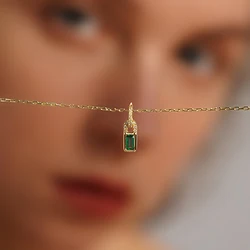 Huitan Creative Lock Shaped Green CZ Pendant Necklace for Women Exquisite Bridal Wedding Necklace Fancy Gift Statement Jewelry