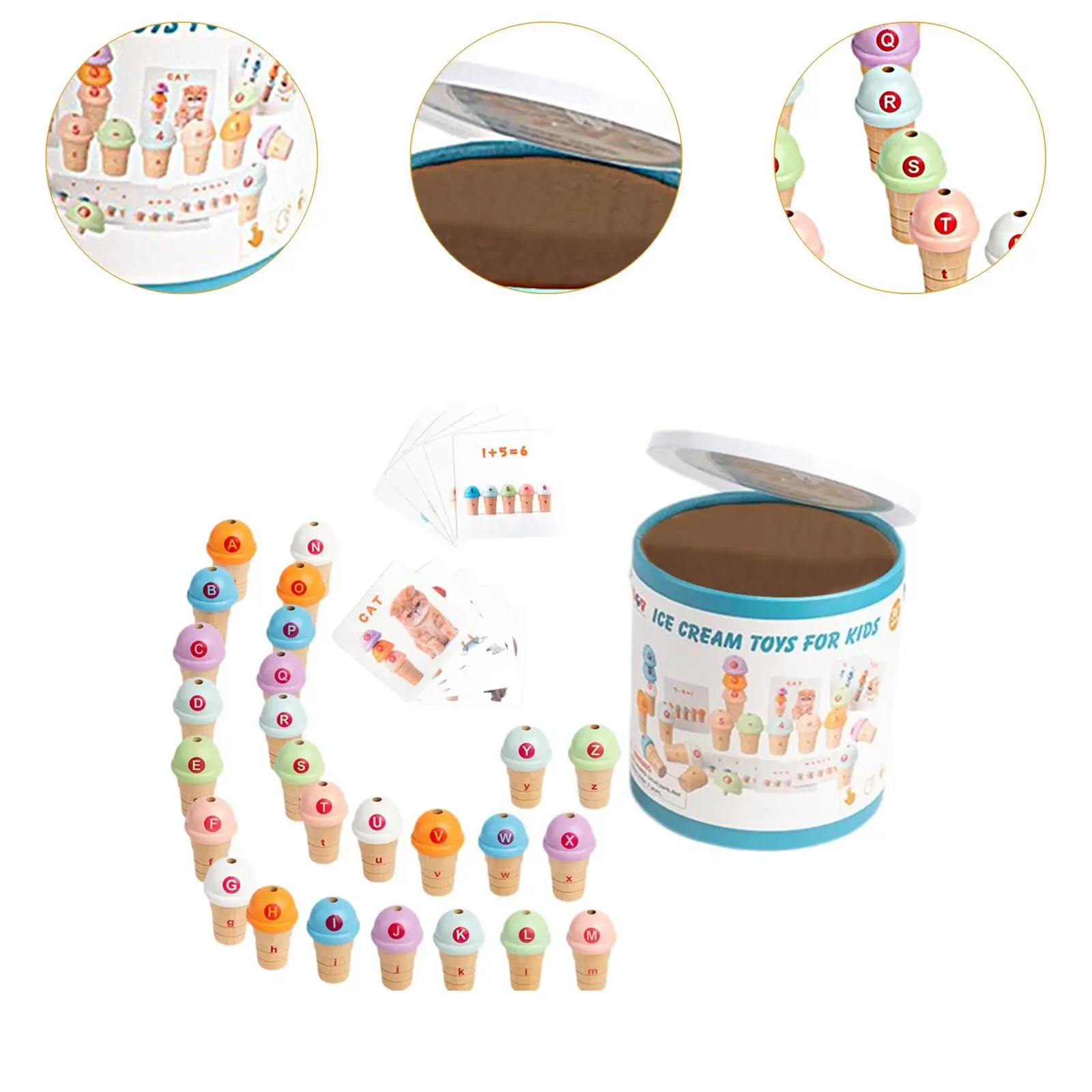 Ice Cream Counting and Color Sorting Education Toys with Storage Bucket Spoons for 3+ Year Old Boys Girls Children Toddlers Kids