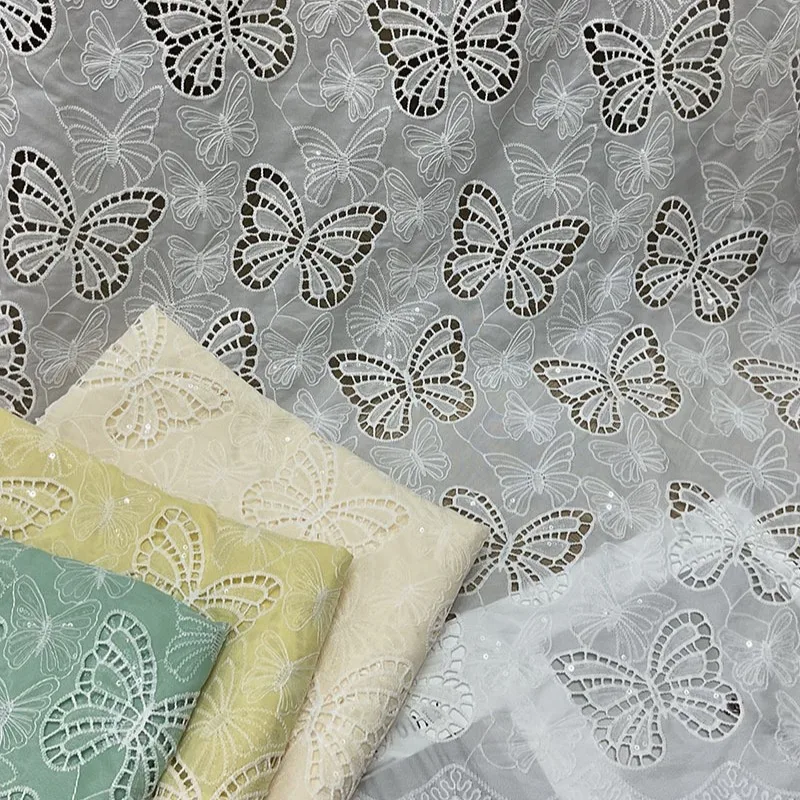 

Milk Silk Laser Sequins Embroidery Lace Fabric New Hollow Clothing Versatile Accessories Embroidery Butterfly Fabric
