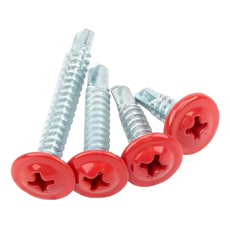 

50PCS Wood Sheet Metal Red Baking Paint Flat Head Phillips Pan Cross Recessed Truss Self-tapping Screw Thread Iron Plate Screw