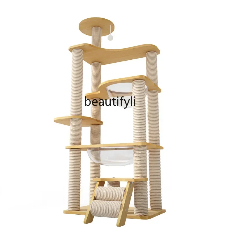 LXCat Nest Tree Integrated Solid Wood Cat Scratch Trees Space Capsule Multi-Cat Sisal Column Wear-Resistant ToySSS