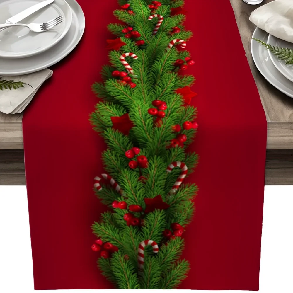 Christmas Table Runner Linen Plaid Table Cloth Festive Dining Room Decor Table Mat For Holiday Celebration Home Textile