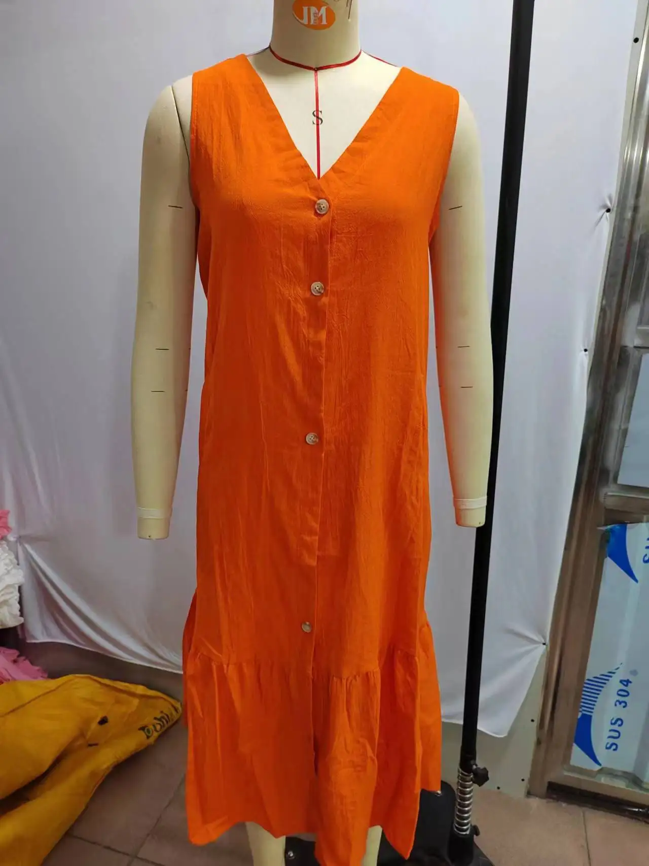 Abito lungo da donna in lino di cotone estivo con scollo a V tasca allentata femminile alla moda moda casual abiti da spiaggia per le vacanze abiti longuette