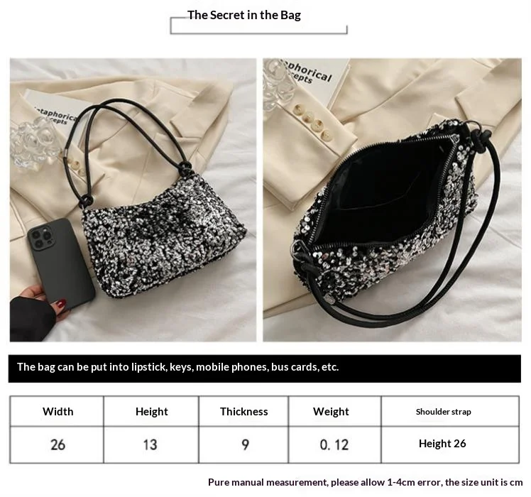 Homefish Koreanische Pailletten-Mini-Umhängetasche für Damen, glitzernde Einzelschulter-Handtasche, vielseitig einsetzbar für den Alltag, Party, Dating, kleine Geldbörse, Geschenk – Detail 5