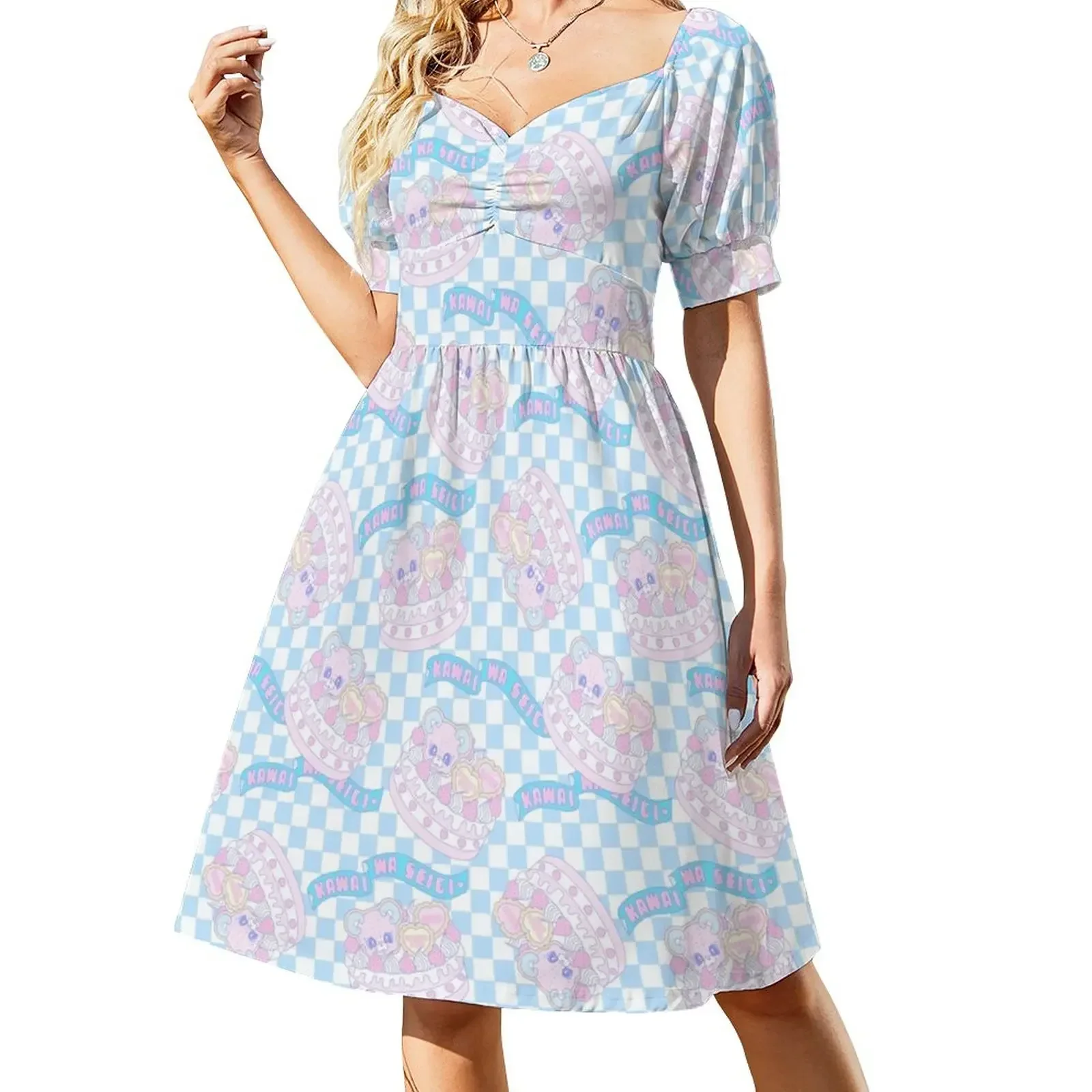 

Birthday Cake Pattern Blue Checkered Sleeveless Dress sensual sexy dress for women chic and elegant woman dress