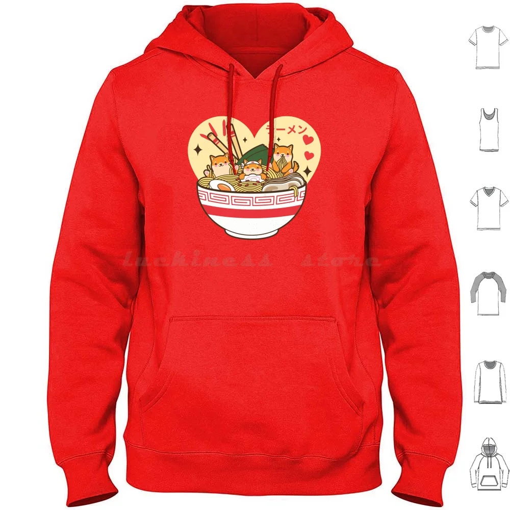 Corgi Eating Ramen Cute Kawaii Noodles Hoodie cotton Long Sleeve Ramen Corgi Dog Cute Funny Noodles Japanese Kawaii Corgi