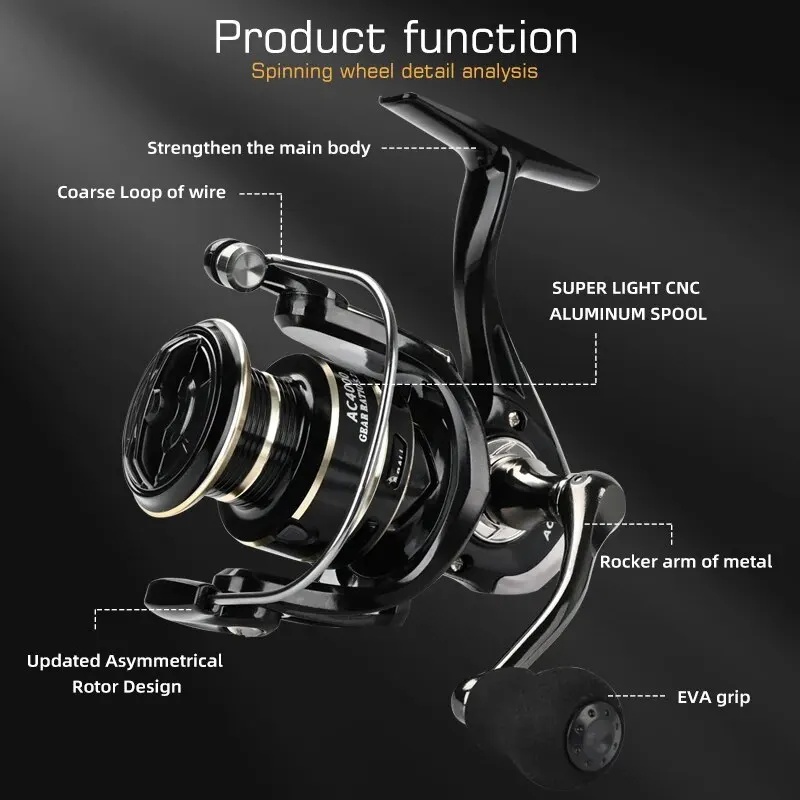 Spinning Reel Max Drag 8KG for Fishing AC3000 4000 5000 Reel Metal Spool Handle Sea Jig Carp Reel Fishing Coil Wheel