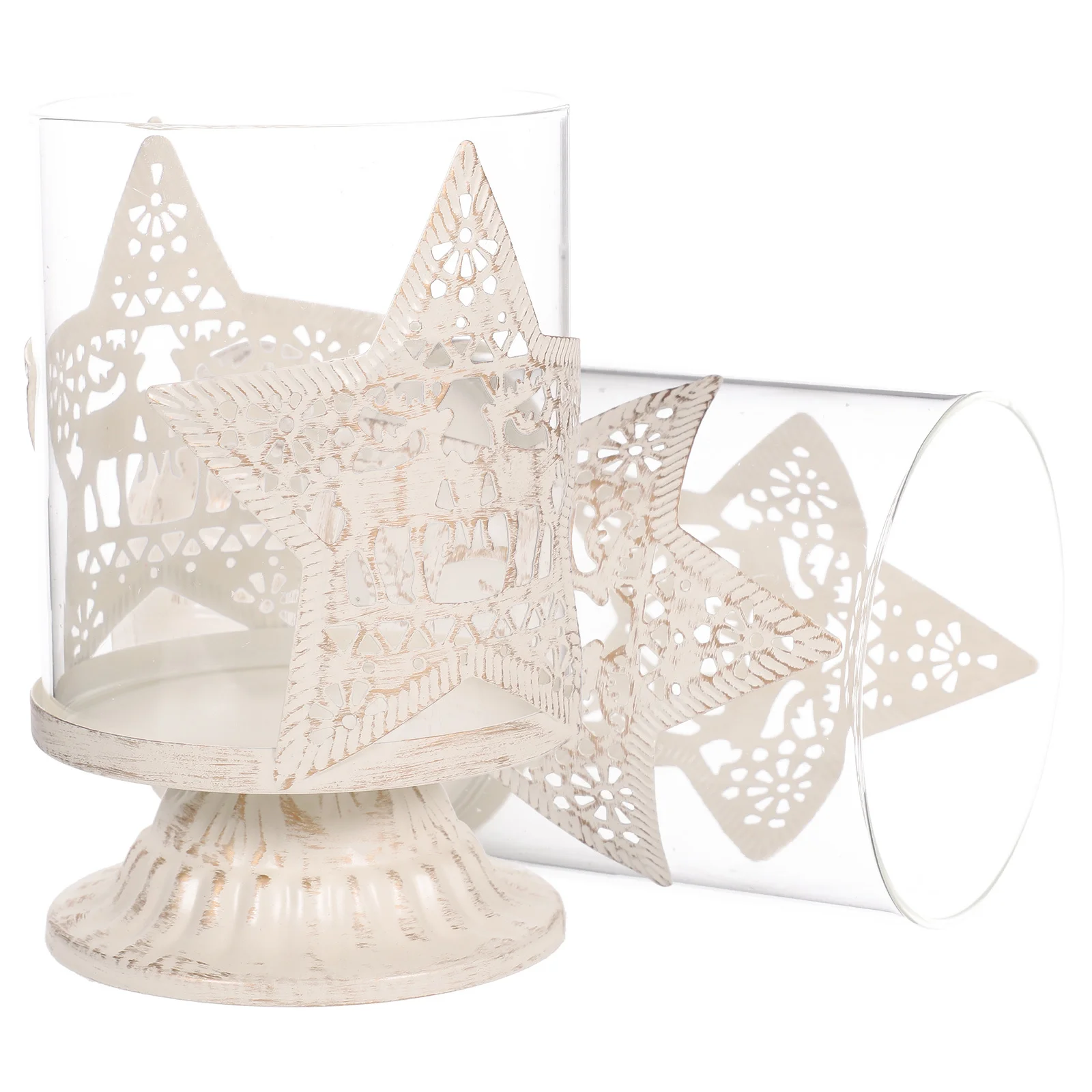 

2Pcs Christmas Star Holder Decorative Candlestick Elegant Tabletop Decor Romantic Dining Party Home