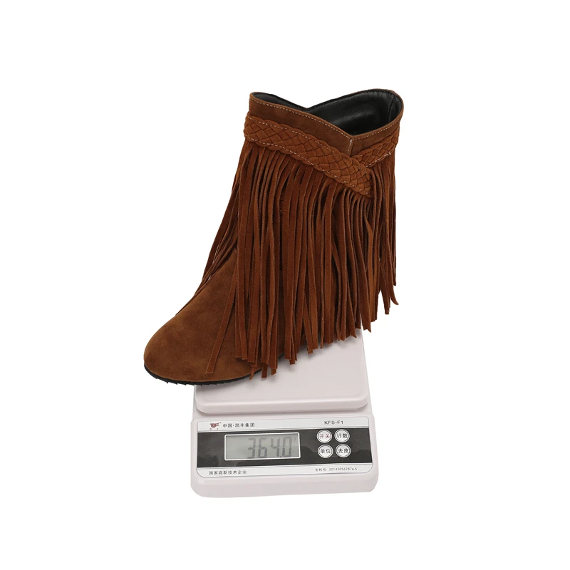 Bohemian Gypsy Boho Ethnic National Women Tassel Fringe Faux Suede Inner Increased Ankle Boots Girls Flat Shoes Short Booties 45