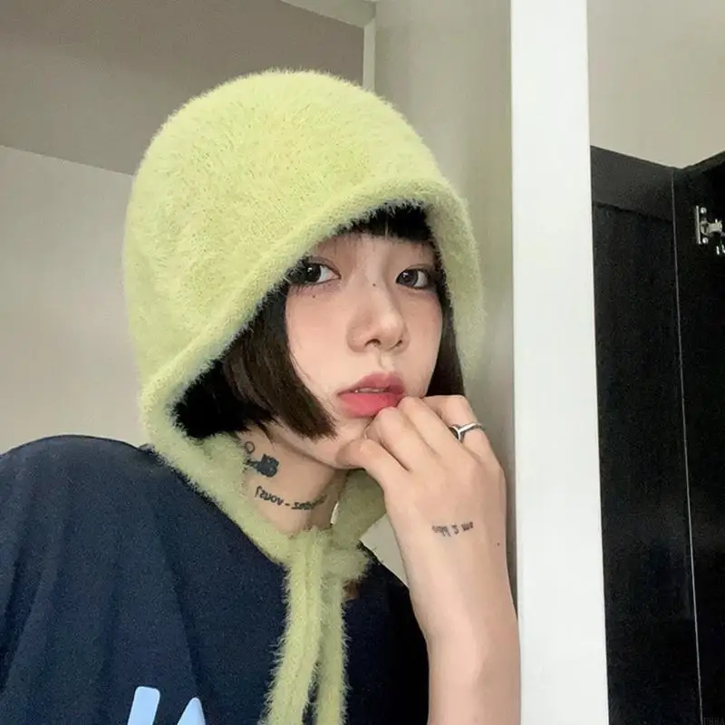 P88A الشتاء موضة محبوك قبعة التراص محبوك بونيه قبعات الهيب هوب لينة الدافئة قبعة صغيرة الشتاء هدية للنساء الفتيات #5