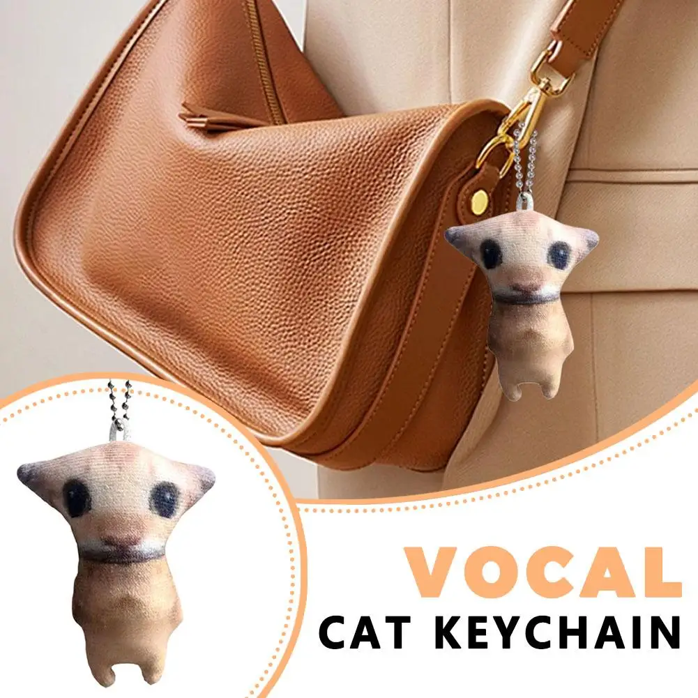 Porte-clés en peluche chat mignon, 1 pièce, jouet Animal en peluche sonore drôle pour sac à dos, breloque de sac, cadeau pour enfants amoureux des chats, outil d'accessoires automobiles
